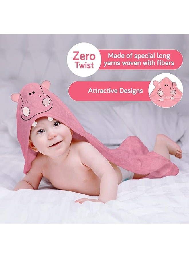 LuvLap Hooded Baby Bath Towel for New Born, Super Soft, Made with Super Soft and Highly Absorbent 100% Zero Twist Cotton, Can be Used for Baby Swaddling (Pink Hippo) - Image 3